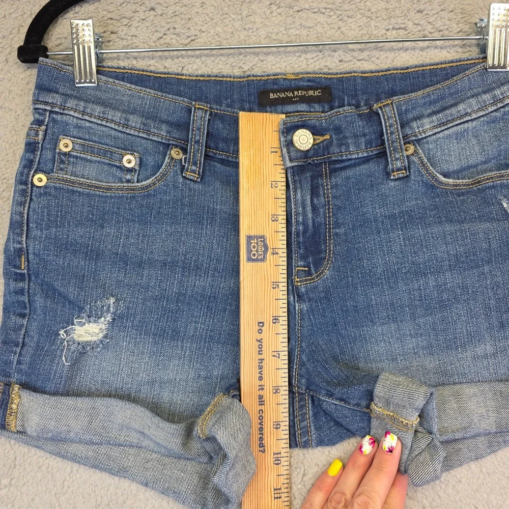 Banana Republic Denim Shorts Cuffed Distressed Blue‎ Jean Shorts Size 27
